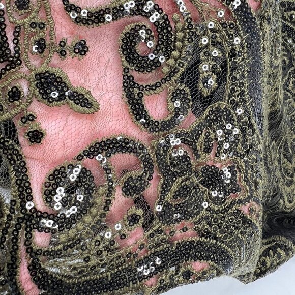 Free People Night Shimmer Lace Mini Dress Sequin Sleeveless Olive Green Black 4 - Picture 9 of 13